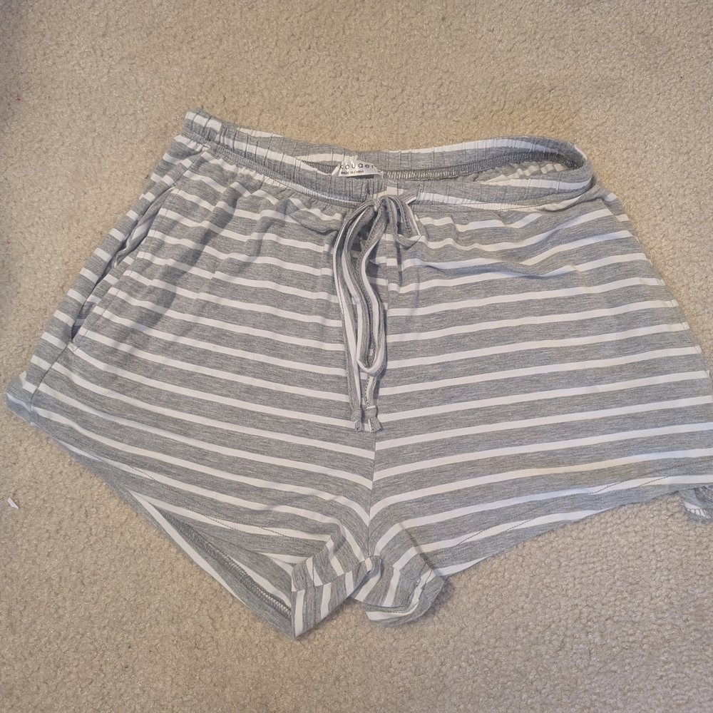 Ekouaer Size Small Striped Gray Women's Sleep Shorts